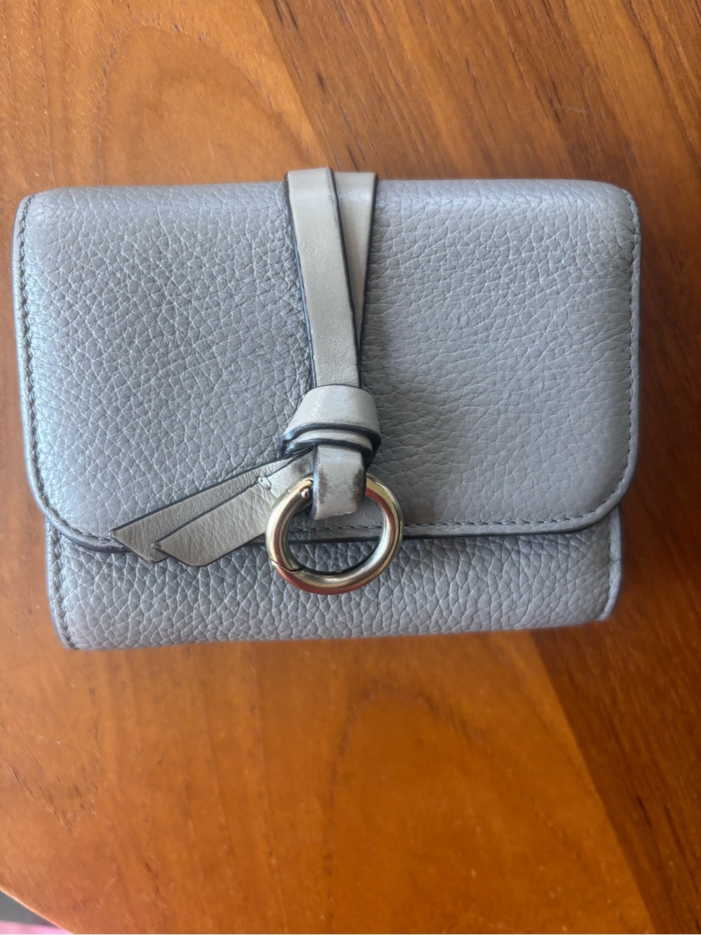Chloé Small Gray Leather Wallet with Ring Detail